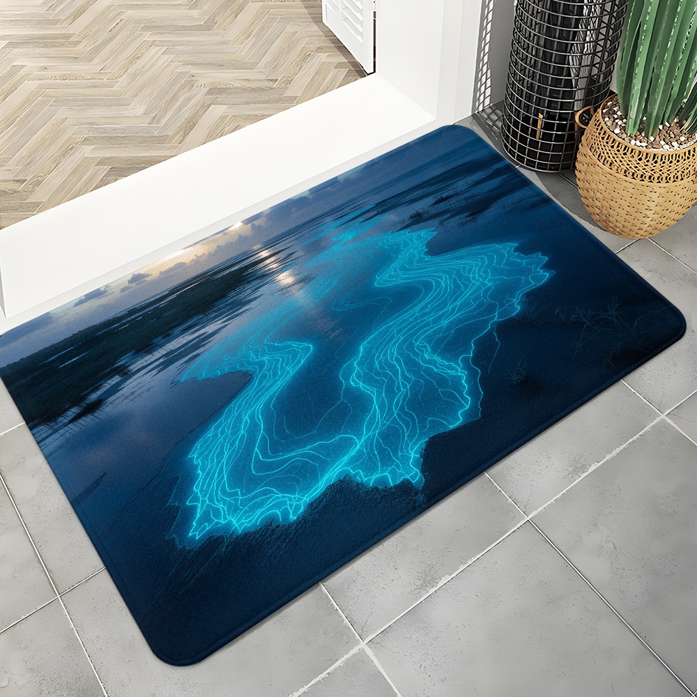 Office Tech And Space - Abstract Topo Doormat Neon Blue Contour