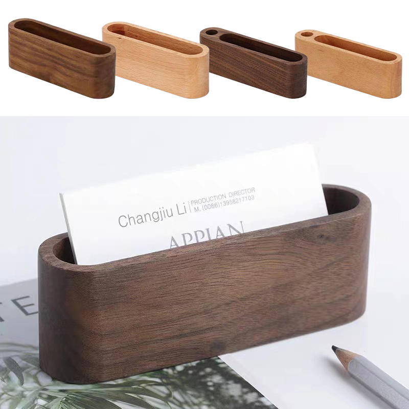 Home Office Tech Gadgets - Business Card Holder Wooden Organizer Office