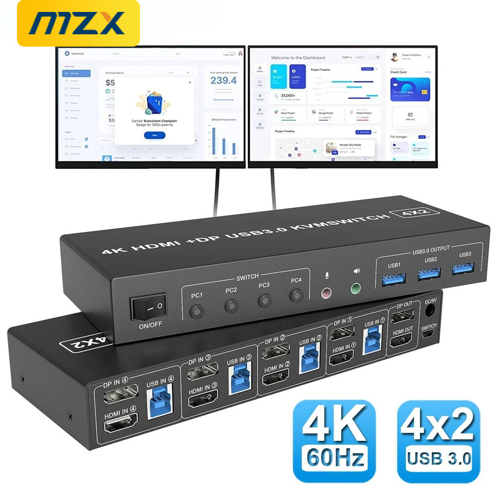 Kvm Switch Dual Monitor - MZX 4 Port KVM Switch HDMI-Compatible