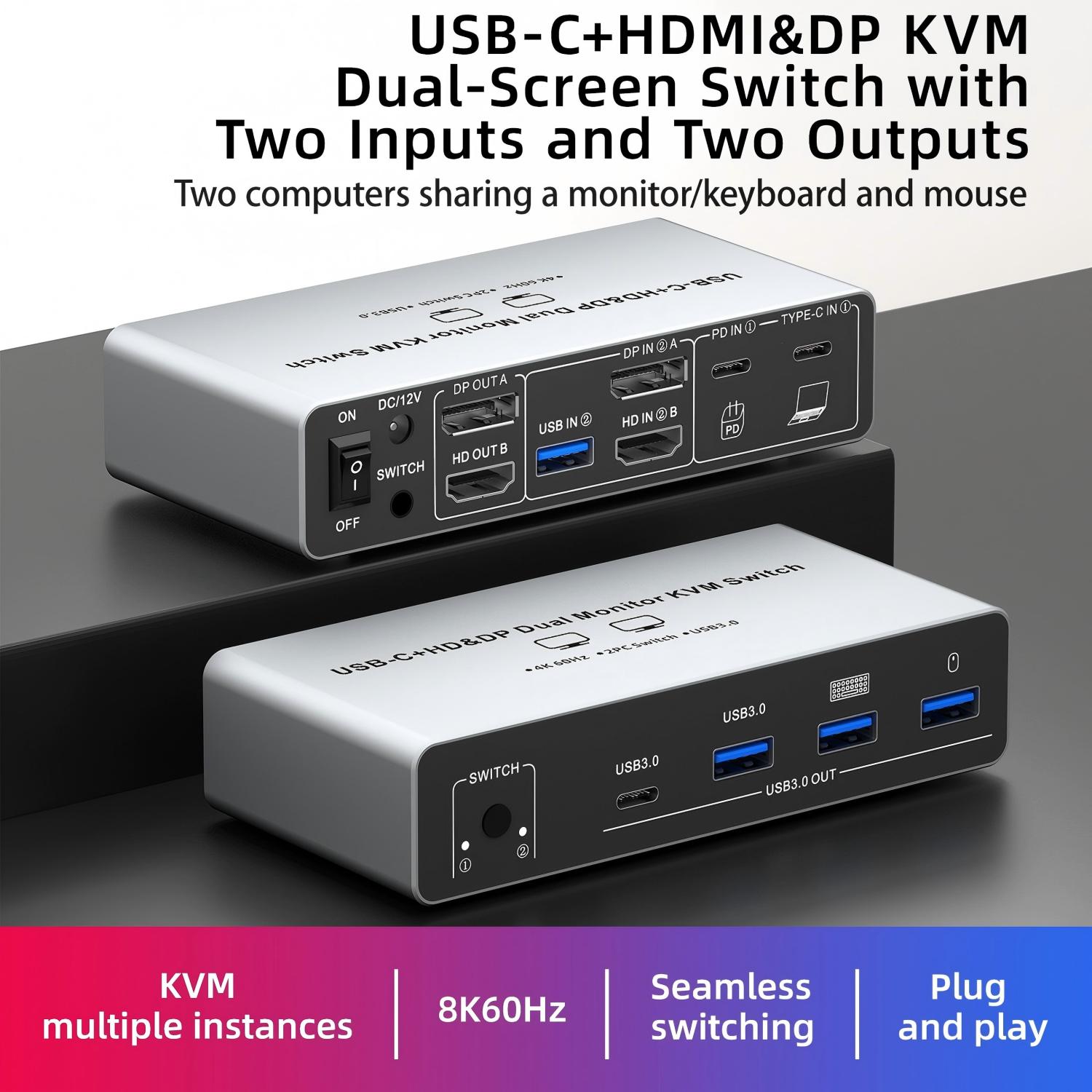 USB C HDMI DP KVM Switch 2 Mon - Kvm Switch Dual Monitor ulasan dan harga