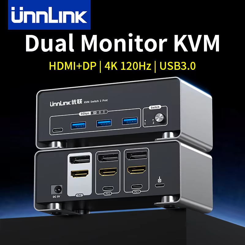 Unnlink 4K 120Hz HDMI + DP Dua - Kvm Switch Dual Monitor ulasan dan harga